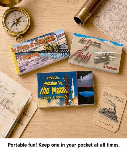 Planes Trains Rockets Flipbook 3-Pack for Kids 6-12, Animation Flip Books | Flight, Trains & Apollo Moon Mission on Flip Book Paper, Educational STEM Flipbook Set for Boys & Girls, Animated Science in Kuwait