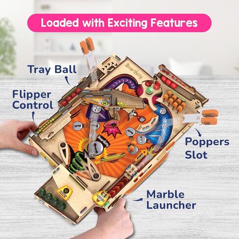 Smartivity DIY Pinball Machine STEM Toy for Kids Ages 8 9 10 11 12 13 14 | Wooden Construction Kit | Pinball Machine for Kids 8-14 | Birthday Gift Boys Girls | Family Party Game in Saudi Arabia