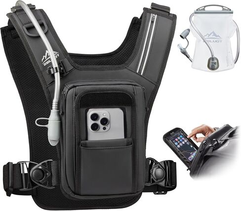 Chest Pack for Hands-Free POV Filming, Adjustable Chest Bag for Men | Touchscreen Phone Pocket, 2L Water Bladder, Water-Resistant, US Patent, Reflective Running Vest, for Cycling, Skiing, Hiking in Kuwait