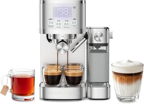 URintells Cuising 5in1 Espresso Machine with Adjustable Milk Frother System | 20Bar Pump,LED Display,Buitl-in Timer, Hot Water Function,Auto-Milk Frother for Cappuccino Latte Americano,Stainless Steal in Saudi Arabia