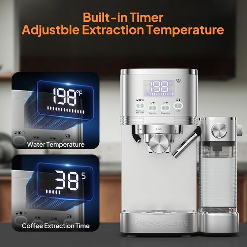 URintells Cuising 5in1 Espresso Machine with Adjustable Milk Frother System | 20Bar Pump,LED Display,Buitl-in Timer, Hot Water Function,Auto-Milk Frother for Cappuccino Latte Americano,Stainless Steal in Saudi Arabia