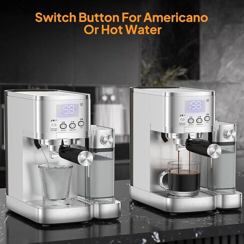URintells Cuising 5in1 Espresso Machine with Adjustable Milk Frother System | 20Bar Pump,LED Display,Buitl-in Timer, Hot Water Function,Auto-Milk Frother for Cappuccino Latte Americano,Stainless Steal in Saudi Arabia