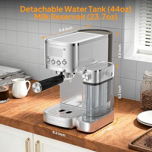 URintells Cuising 5in1 Espresso Machine with Adjustable Milk Frother System | 20Bar Pump,LED Display,Buitl-in Timer, Hot Water Function,Auto-Milk Frother for Cappuccino Latte Americano,Stainless Steal in Saudi Arabia