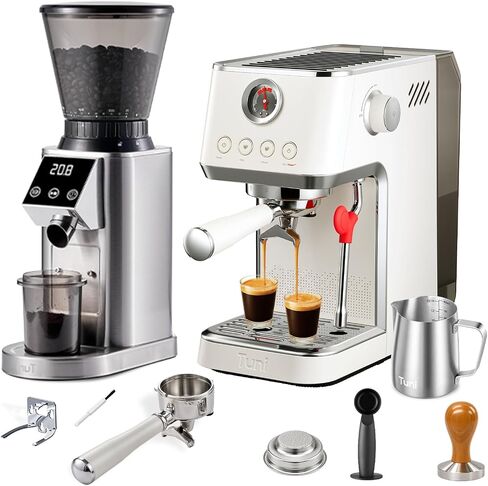 Tuni E2 Gen3 Espresso Machine with G1 Conical Burr Coffee Grinder, Ivory | 20Bar Dual Boiler PID, 58mm Brew System, Super+ Steam & Cold Brew, 48 Grind Settings, Anti-Static Tech, LED Touchscreen in Saudi Arabia