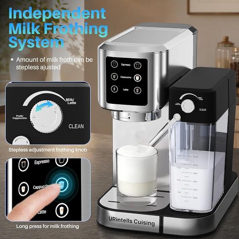 URintells Cuising 4-in-1 Espresso Machine with Touchscreen | Espresso Maker with Milk Frother for Cappuccino Latte,Stainless Steel Coffee Machine with Dual Heating And Pump System in Saudi Arabia