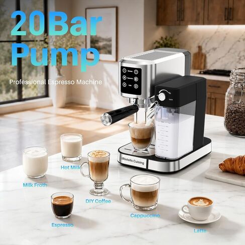 URintells Cuising 4-in-1 Espresso Machine with Touchscreen | Espresso Maker with Milk Frother for Cappuccino Latte,Stainless Steel Coffee Machine with Dual Heating And Pump System in Saudi Arabia