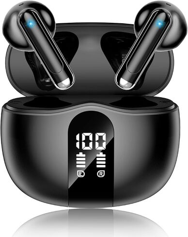 Wireless Earbuds, 2026 Bluetooth 5.4 Headphones Bass Stereo Ear Buds with Noise Cancelling Mic, LED Display in Ear Earphones 50H Playtime Ear Buds, IP7 Waterproof for Laptop Pad Phones Soft Black in Saudi Arabia