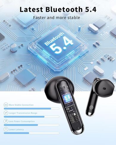 Wireless Earbuds, 2026 Bluetooth 5.4 Headphones Bass Stereo Ear Buds with Noise Cancelling Mic, LED Display in Ear Earphones 50H Playtime Ear Buds, IP7 Waterproof for Laptop Pad Phones Soft Black in Saudi Arabia