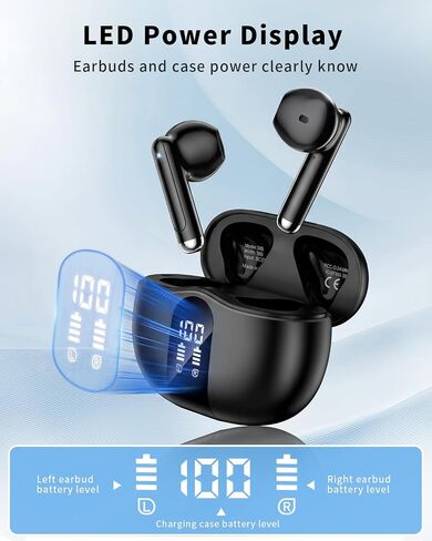 Wireless Earbuds, 2026 Bluetooth 5.4 Headphones Bass Stereo Ear Buds with Noise Cancelling Mic, LED Display in Ear Earphones 50H Playtime Ear Buds, IP7 Waterproof for Laptop Pad Phones Soft Black in Saudi Arabia