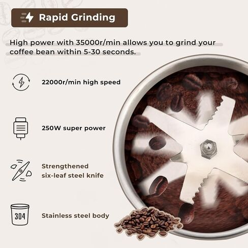 Moongiantgo Coffee Grinder Electric 200ml Capacity, 250W Mini Grain Mill | Dry Grinding Machine with Small Brush, Stainless Steel Blade, for Spices Seeds Rice Beans Seasonings, 110V in Saudi Arabia