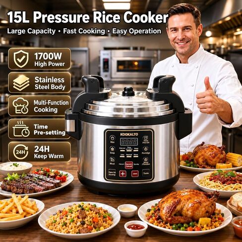 15L stainless steel Commercial Pressure Cooker | 24-hour Presetting electric rice cooker | 6 in 1 slow cooker with temperature control Food Warmer with nonstick pot in Kuwait