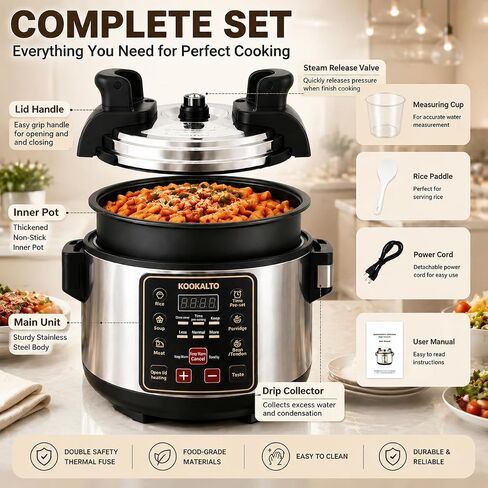 15L stainless steel Commercial Pressure Cooker | 24-hour Presetting electric rice cooker | 6 in 1 slow cooker with temperature control Food Warmer with nonstick pot in Kuwait