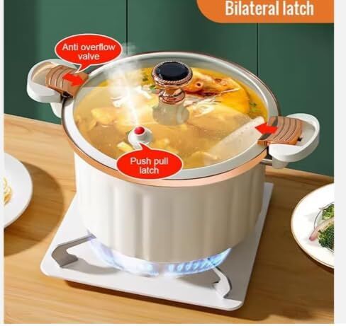Non-Stick Enamel Pressure Cooker with Push Pull Lock, Silicone Seal, Spill-Proof Valve,ivory in Kuwait