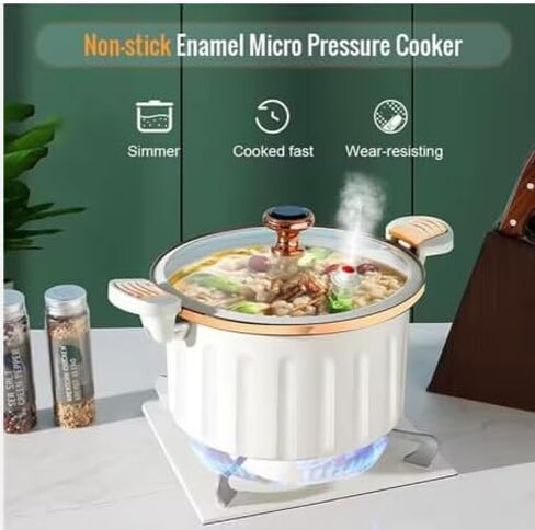 Non-Stick Enamel Pressure Cooker with Push Pull Lock, Silicone Seal, Spill-Proof Valve,ivory in Kuwait