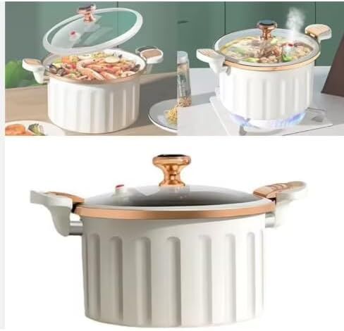 Non-Stick Enamel Pressure Cooker with Push Pull Lock, Silicone Seal, Spill-Proof Valve,ivory in Kuwait