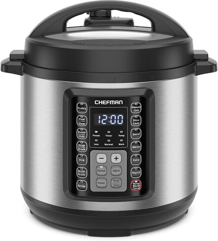 Chefman 13-in-1 Electric Pressure Cooker, 6-Quart Multicooker with Touchscreen Controls, Slow Cooker, Steamer, Sauté, Soup, Chili, Delay Start & Keep Warm, Stainless Steel in Kuwait