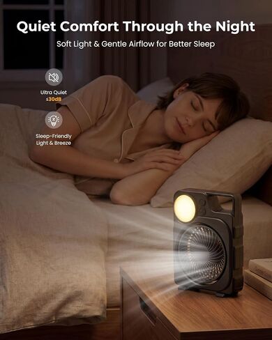 12000mAh Rechargeable Portable Fan, Up to 45H Runtime, Battery Powered Fan with LED Light & Hook, 3 Speeds & 3CCT, Camping Fan for Travel, Camping, Tent, Office, Bedroom in Kuwait