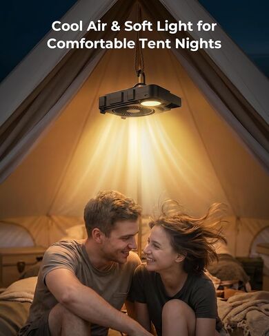 12000mAh Rechargeable Portable Fan, Up to 45H Runtime, Battery Powered Fan with LED Light & Hook, 3 Speeds & 3CCT, Camping Fan for Travel, Camping, Tent, Office, Bedroom in Kuwait