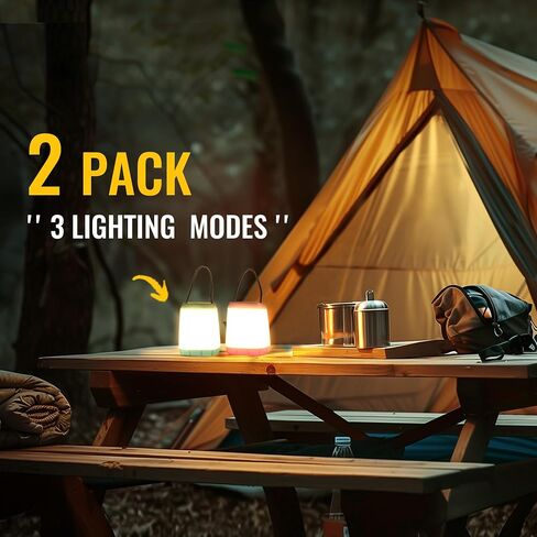 HOKOILN 2-Pack LED Camping Lights, Battery Powered Portable Tent Lantern | 3 modes, portable night light, battery powered, tent, hiking, emergency, backpacking, indoor, outdoor in Kuwait