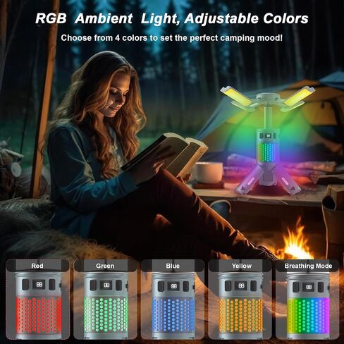 Camping Lights, Rechargeable Telescopic Camping Lights with Stand,12000mAh Camping Lanterns & Lights with RGB, Magnetic Base, Portable Flashlights for Camping, Hiking, Emergency in Saudi Arabia