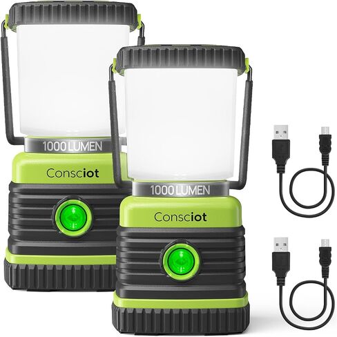 Consciot 1000LM LED Camping Lantern Rechargeable, 4 Light Modes, Dimmable | 4400mAh Portable Battery Pack, IPX4 Waterproof Tent Lights, Flashlight for Emergency, Power Outages, USB C Cable Included in Kuwait