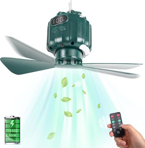 DUKUSEEK Tent Ceiling Fans for Camping, Portable Hanging Tent Fans with Light and Remote Control, USB Battery Operated Camping Fan for Canopy Tent Beach in Saudi Arabia