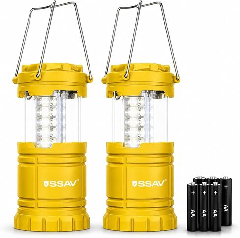 SSAV 2 حزمة من فوانيس التخييم LED، 30 مصباح طوارئ يعمل بالبطارية بزاوية 360 درجة لانقطاع التيار الكهربائي، مصابيح محمولة قابلة للطي للتخييم والأعاصير ومجموعة النجاة، البطاريات متضمنة in Kuwait