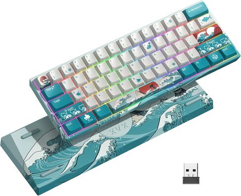لوحة مفاتيح ألعاب XVX بنسبة 60%، لوحة مفاتيح ميكانيكية لاسلكية ثلاثية الأوضاع RGB، لوحة مفاتيح ألعاب صغيرة بنسبة 60% مع مفتاح خطي قابل للتبديل مسبقًا لنظام التشغيل Windows وMac (Great Wave Off Kanagawa)، M61 Pro in Kuwait