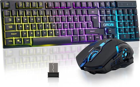 Gaming Wireless Keyboard and Mouse RGB Backlit Rechargeable Battery Gamer | Mechanical Feel Anti-ghosting with Side Button for PC Computer Laptop Compatible with Windows Mac Ps4/Ps5 Xbox one in Kuwait