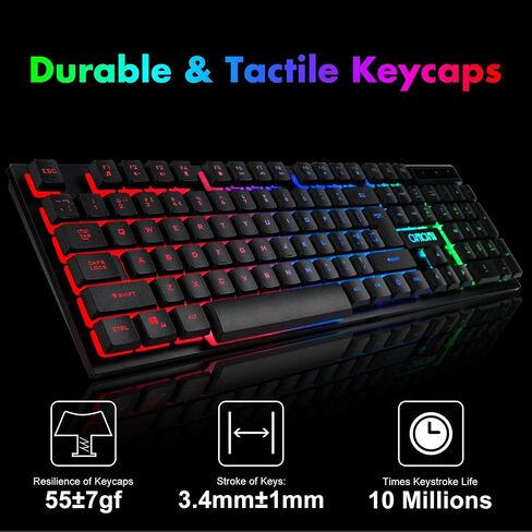 Gaming Wireless Keyboard and Mouse RGB Backlit Rechargeable Battery Gamer | Mechanical Feel Anti-ghosting with Side Button for PC Computer Laptop Compatible with Windows Mac Ps4/Ps5 Xbox one in Kuwait