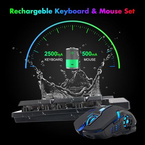 Gaming Wireless Keyboard and Mouse RGB Backlit Rechargeable Battery Gamer | Mechanical Feel Anti-ghosting with Side Button for PC Computer Laptop Compatible with Windows Mac Ps4/Ps5 Xbox one in Kuwait