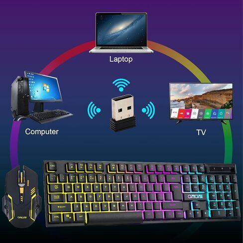 Gaming Wireless Keyboard and Mouse RGB Backlit Rechargeable Battery Gamer | Mechanical Feel Anti-ghosting with Side Button for PC Computer Laptop Compatible with Windows Mac Ps4/Ps5 Xbox one in Kuwait