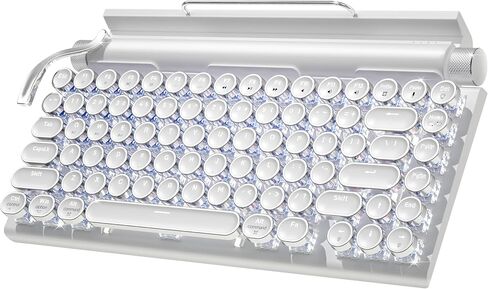 Retro Typewriter Wireless Mechanical Gaming Keyboard, Bluetooth 5.0 Office Computer Vintage Keyboards 83-Key Blue Switches Punk Round Keycap, LED Backlight, Compatible with PC/Laptop/Pad/Phone, Wood in Saudi Arabia