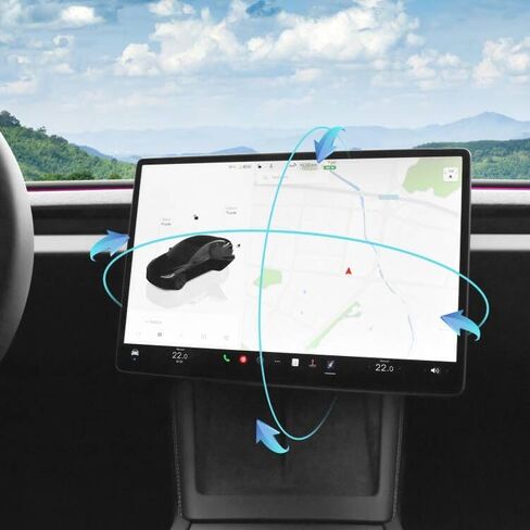 حامل دوار للشاشة AAMHHM لطراز Tesla Y 2019-2024 والطراز 3 2017-2023 يسار/يمين 30 درجة أعلى/أسفل 15 درجة دوران في أربعة اتجاهات، دعامة دوارة لشاشة تسلا من سبائك الألومنيوم in Kuwait