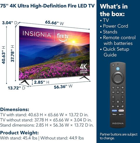 INSIGNIA 75" Class F50 Series LED 4K UHD Smart Fire TV, Voice Remote with Alexa, Stream Live TV Without Cable in Kuwait