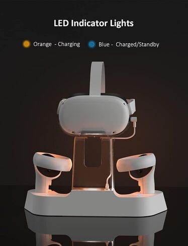 NexiGo Enhanced Charging Dock with LED Light for Oculus/Meta Quest 2, [Support Elite Strap with Battery], Headset Display Stand and Controller Mount, 2 Rechargeable Batteries, White in Kuwait