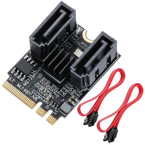 M.2(A+E Key) to 2 Ports SATA3.0 6G Multiplier Free Driver with 2X SATA Cables for Motherboard SATA Hard Drive Port Extension Cards in Saudi Arabia