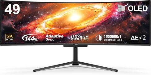INNOCN 49" QD-OLED 5K2K 5120 x 1440P 144Hz Ultrawide Curved Monitor - 49Q1R | 0.03ms, USB C 90W, HDMI 2.1, DisplayPort, KVM, PIP/PBP, USB Hub, Speakers, Adaptive-Sync, Adjustable Stand, Black in Saudi Arabia