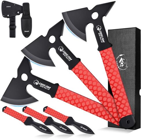 Throwing Axe Set - Full Tang 3PCS Throwing Hatchets | Equipped with TPR Rubber Sleeve & Protective Sheaths, for Recreation and Competition in Saudi Arabia