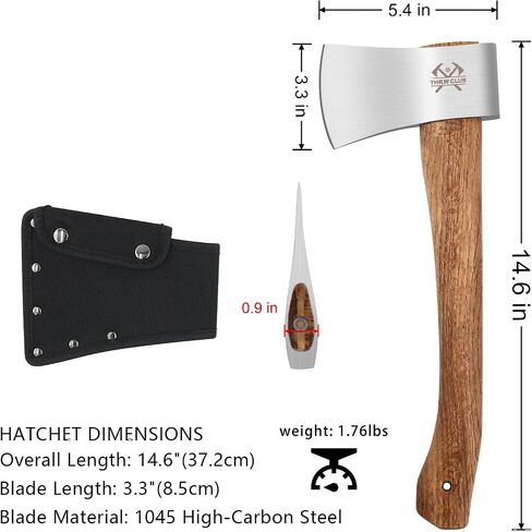 Camping Hatchet, 14.6" Survival Throwing Axe with Sheath, Survival Hatchet with Ergonomic Wood Handle for Camping, Chopping and Hiking in Saudi Arabia