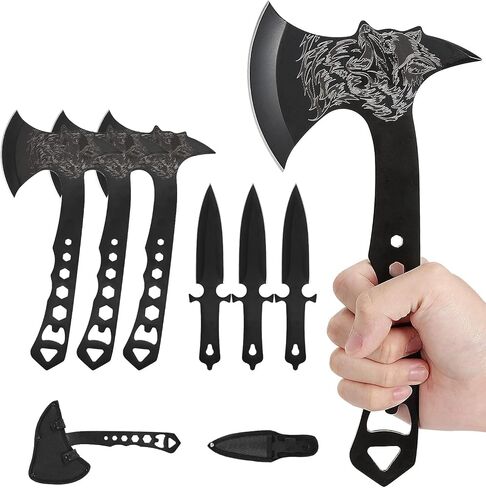 Throwing Axe and Tomahawk 3 Pack Protective Nylon Sheath with Built-in Corkscrew,10.4" Full Tang Stainless Steel Throwing Tomahawk in Saudi Arabia