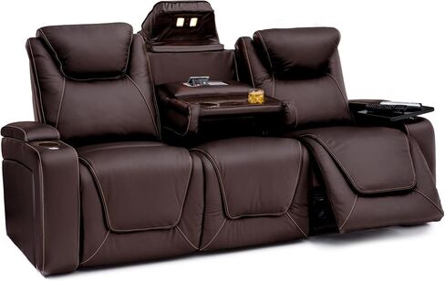 Seatcraft Concerto Home Theater Seating Black Loveseat with Storage | Italian Leather, Powered Headrest & Lumbar, Heat & Massage, Power Recline, Storage Console in Kuwait