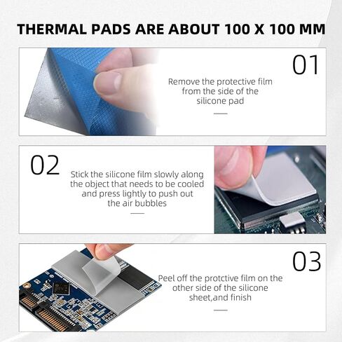Thermal Pads 4 Pack, 100 x 100 mm (0.5 mm, 1 mm, 1.5 mm, 2 mm), 13.8 W/m.K GPU Thermal Pads, Non Conductive Heat Resistance Silicone Thermal Pad, for Laptop Heatsink, GPU/CPU/SSD Cooler, Gray in Saudi Arabia