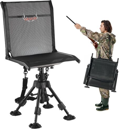 VEVOR Hunting Chair, 360° Silent Swivel, Foldable Portable Blind Chair, Heavy-Duty Steel Frame Ground Stool Seat,with Armrests, Anti-Sink Feet, Height Adjustable, 350 Lbs Capacity for Fishing Camping in Kuwait
