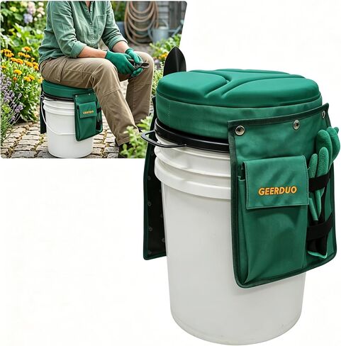 5 Gallon Swivel Bucket Seat Lid with Tool Organizer Bag, 360° Silent Rotating Padded Cushion (3" Thick), Waterproof Bucket Cover Stool for Gardening, Fishing, Hunting, Car Wash in Saudi Arabia