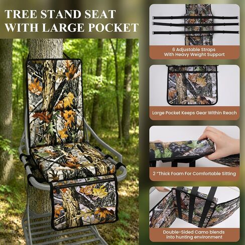 Tree Stand Seat Replacement with Storage Pocket&Adjustable Straps | Camouflage Foldable Portable Ladder Hunting Seat Cushion For Climber Deer Turkey Hunting Outdoor Camping Fishing in Saudi Arabia