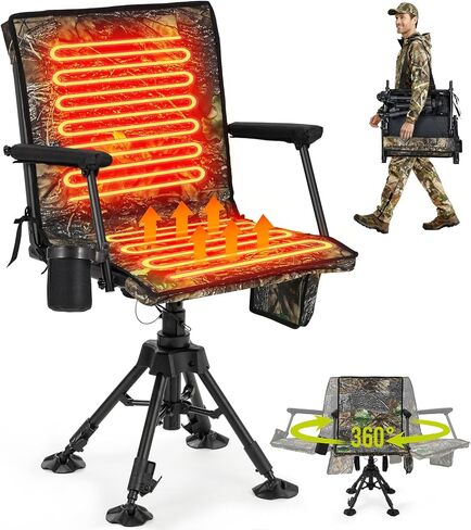 360° Silent Swivel Hunting Chair for Blinds - Stable Portable Ground Blind Chair Adjustable 4 Legs & Seat Height Folding Outdoor Fishing Seat with Anti-Sink Feet Armrest - Supports 330lbs in Saudi Arabia