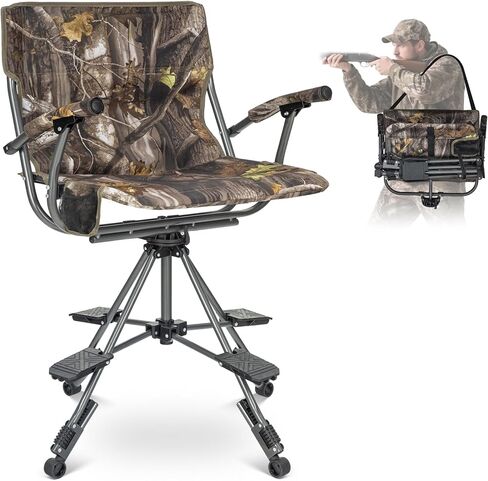 LET'S CAMP Folding Hunting Chair for Blinds 360 Degree Silent Swivel 330LBS | Padded Cushion Hunting Seat，Armrest, 4 Legs Adjustable Height, Shoulder Strap, Cup Holder in Saudi Arabia