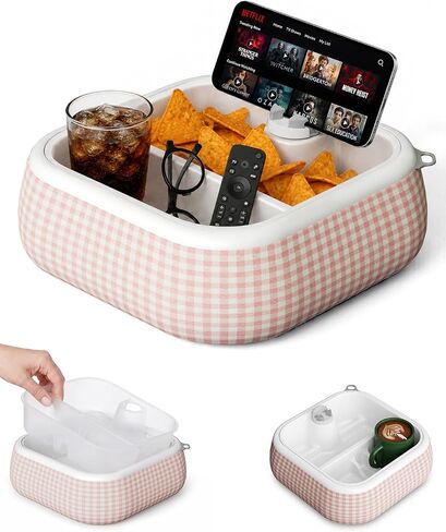 Bedside Caddy with Phone & Kindle Stand, Couch Organizer Tray with Adjustable Tablet Holder, Bed Organizer Storage Basket with Removable Dividers for Remote Controls, Snacks and Bedroom Essentials in Saudi Arabia