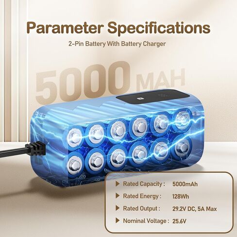 Battery Pack for Reclining Furniture, 5000mAh with LCD Display & Charger | 2-Pin Electric Recliner Rechargeable Battery for Lift Chair, Sofa, Couch Lift, Furniture in Kuwait